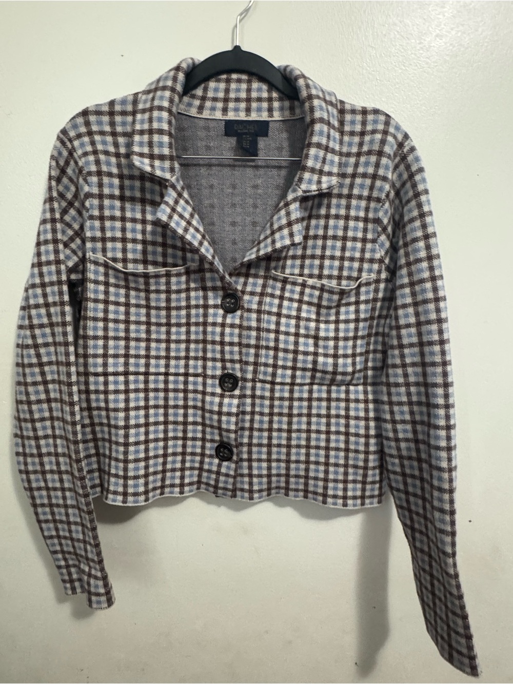 RACHEL Rachel Roy Brown & Cream Plaid Cropped Blazer